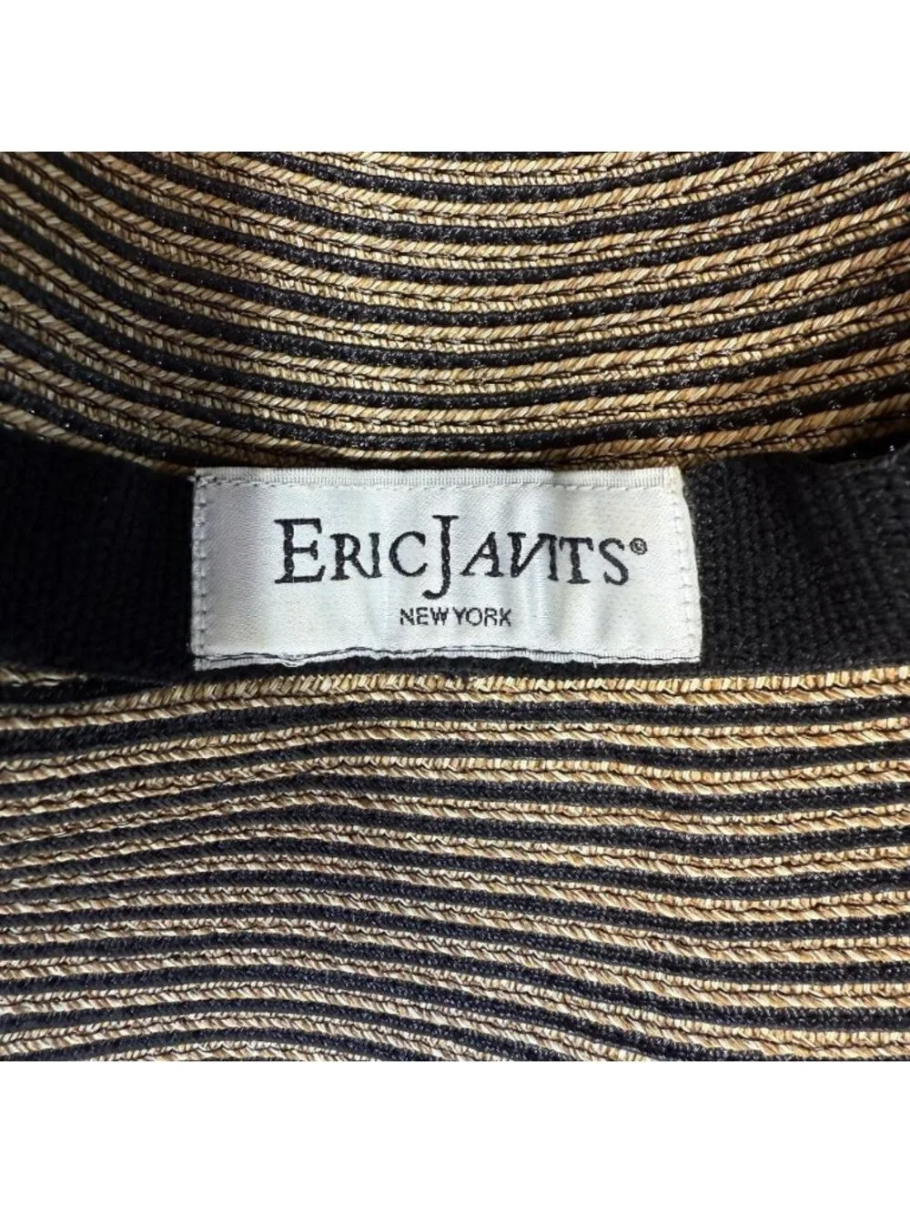 Eric Javits Squishee Sun Hat Black/Tan Neutral Floppy Straw UPF 50+ Packable OS - Picture 9 of 10